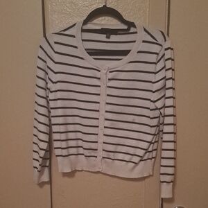 Chic Black and White Striped Cardigan